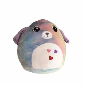 Homerbest Beemie Plush Stuffed Animal pink and purple tie-dye dog 3 hearts